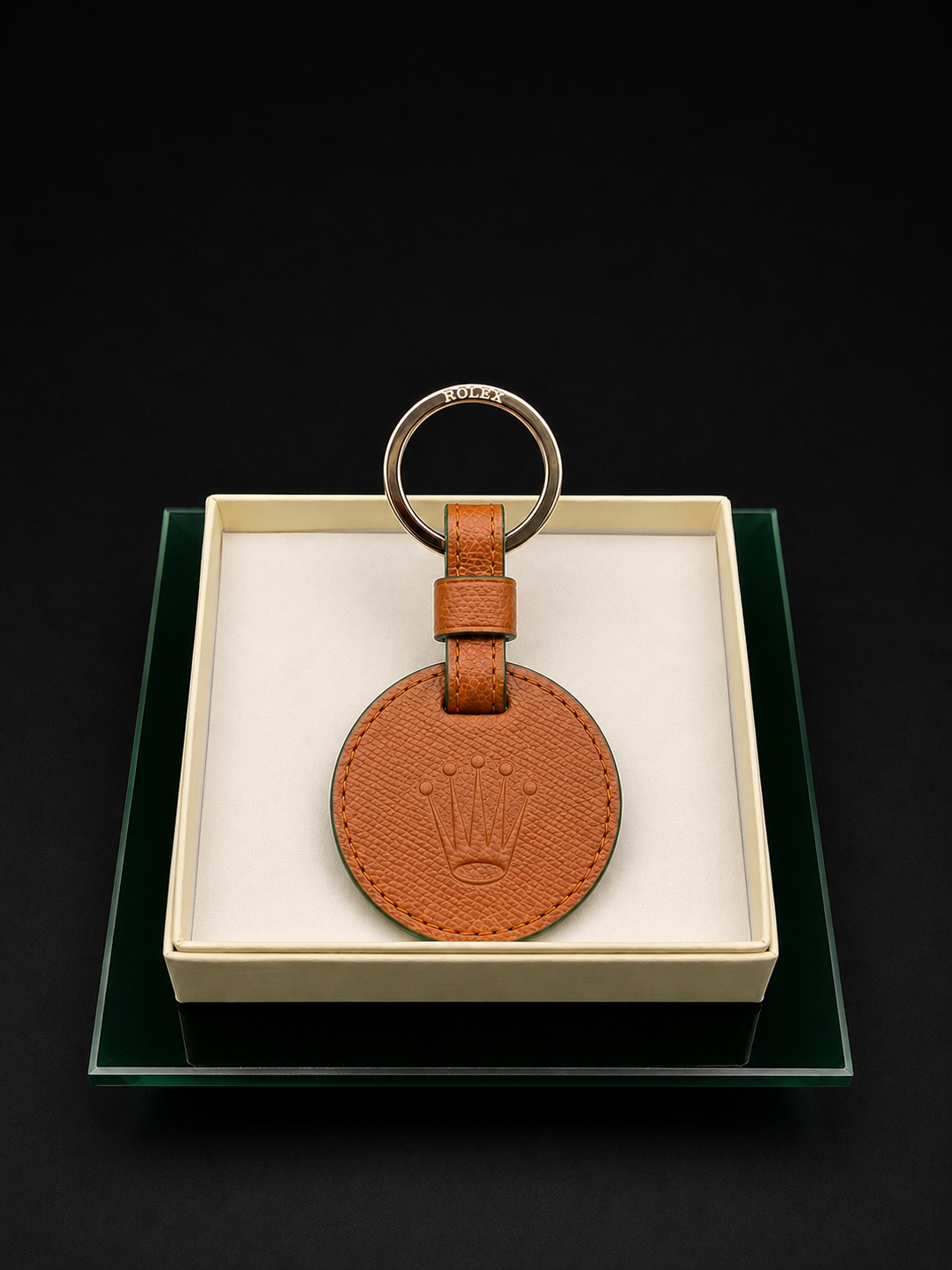Rolex Leather Round Keyring